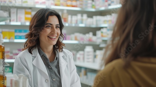 A female pharmacist kindly assisting a woman customer in a bright and welcoming pharmacy providing expert healthcare advice and medication service Free Download A female pharmacist kindly assisting a woman customer in a bright and welcoming pharmacy providing expert healthcare advice and medication service - GFXLoad