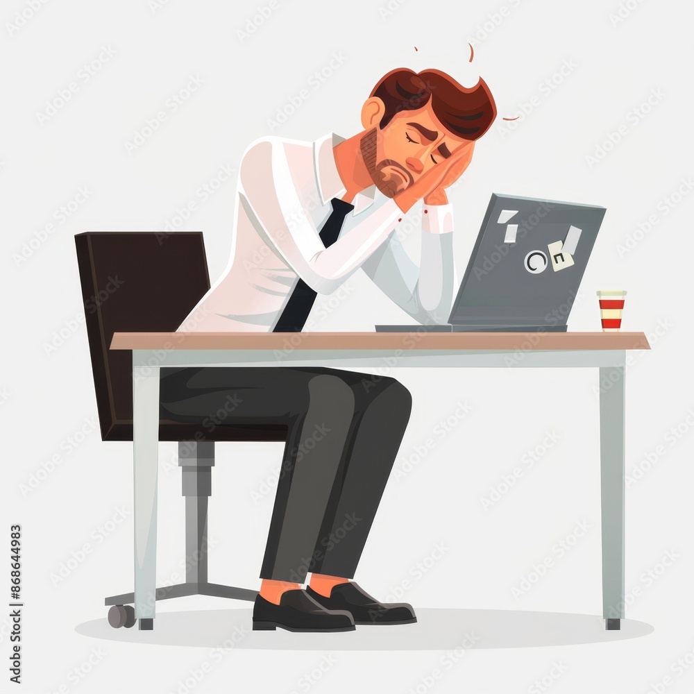 Sad office worker drawing, tired manager, sad person, having bad day, overworked burnout Sad office worker drawing, tired manager, sad person, having bad day, overworked burnout