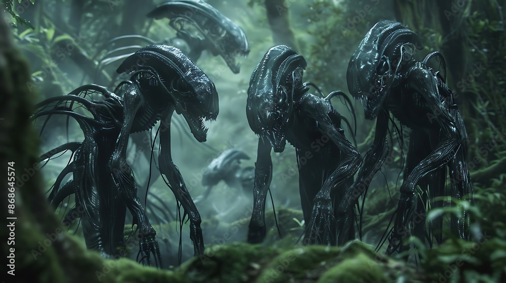 Alien beings in the forest violence in woodlands very detailed and realistic shape Alien beings in the forest violence in woodlands very detailed and realistic shape