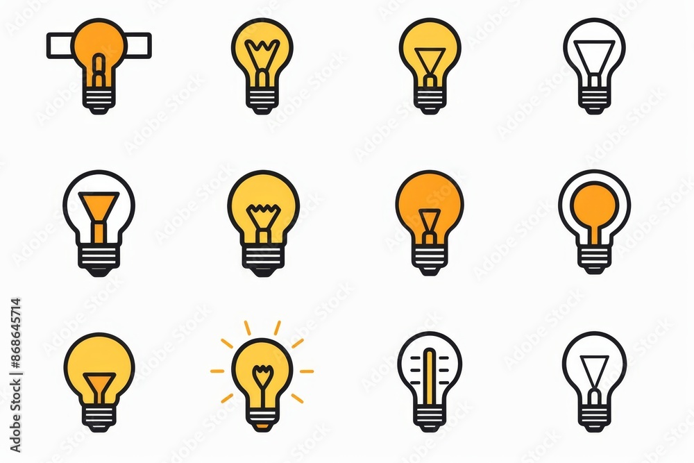 Light bulb flat icon set, light bulb icons collection, simple minimal logos isolated on white