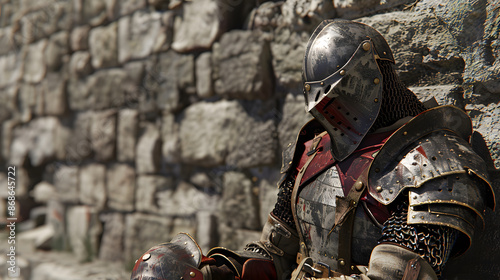 Graphic portrait of a weary armored medieval knight