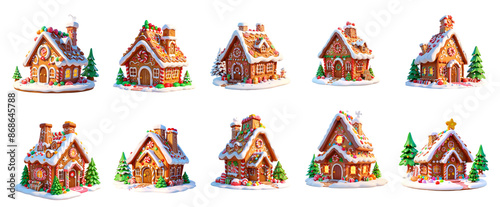 Set of gingerbread house christmas. White background