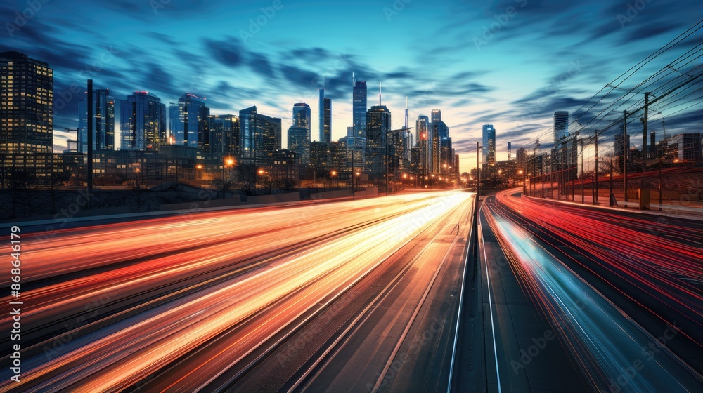 Obraz premium Futuristic highway city lights in fast motion effect