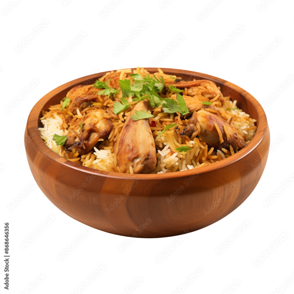 indian chicken biryani isolated on transparent or white background, png
