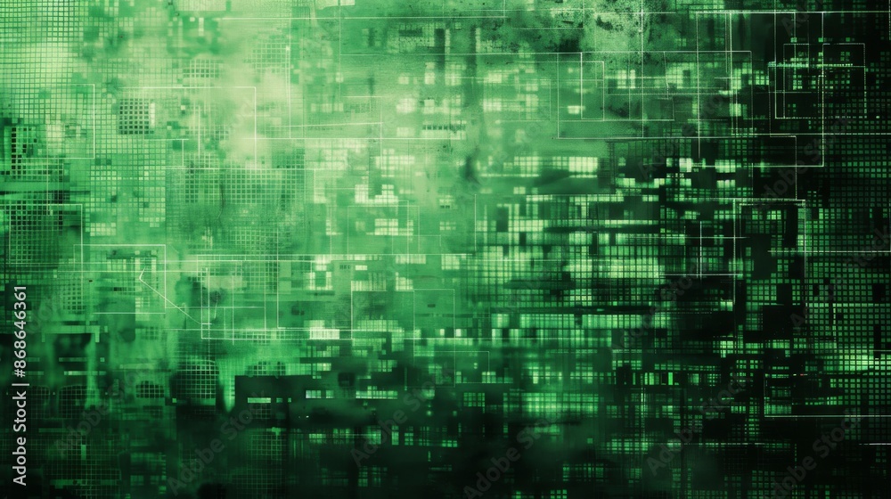 Obraz premium Retro Green Monochrome Phosphor Monitor with Pixel Sorting Glitch Effect