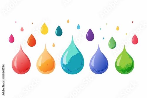 texture, white background, small collection of water color paints in separate droplets on white background, emphasizing the vibrant colors and textures of the medium.