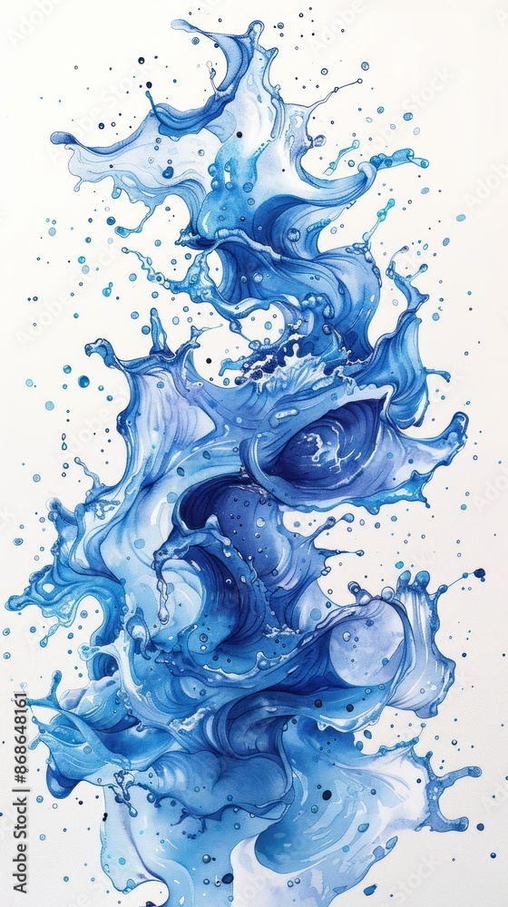Fototapeta premium Dynamic, vibrant splash of blue water, conveying energy and movement. Perfect for creative backgrounds, artistic designs, and abstract concepts.