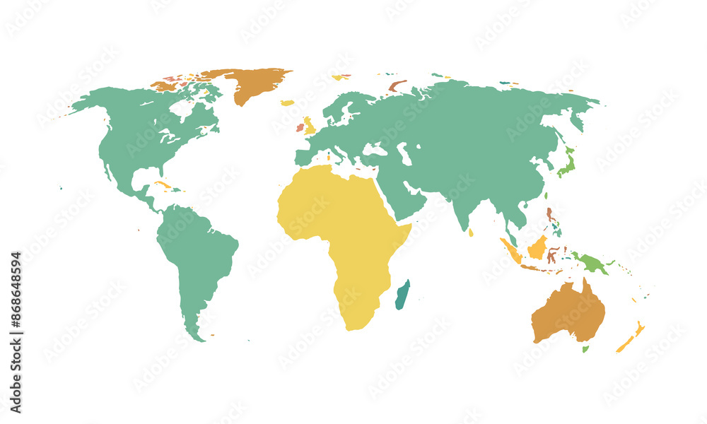 Fototapeta premium world map isolated modern colorful style. for website layouts, background, education, precise, customizable, Travel worldwide, map silhouette backdrop, earth geography, political, reports.