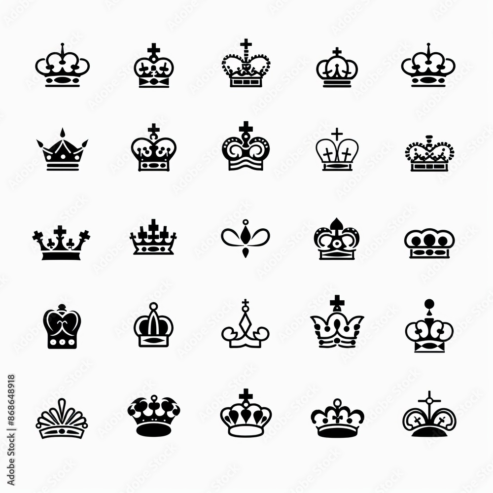Crown icon, king symbol, princess flat sign, queen, royal emblem, royalty, minimal crown logo isolated