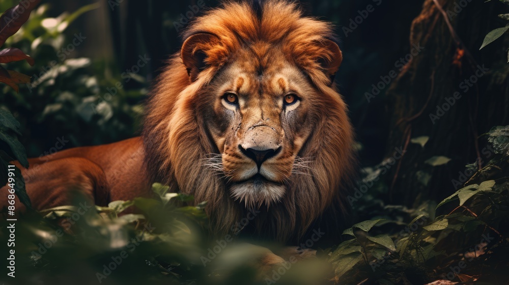 Portrait majestic lion feline predator in nature jungle Portrait majestic lion feline predator in nature jungle