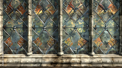 Colorful, Medieval stained glass work, church window illustration