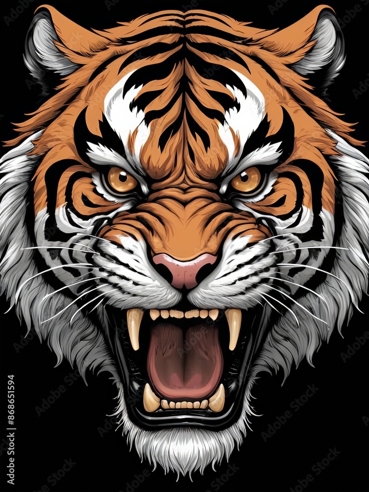 Detailed Illustration Design of an Angry and Fierce Tiger Head. Designs that are suitable for T-shirt designs. Generative AI Detailed Illustration Design of an Angry and Fierce Tiger Head. Designs that are suitable for T-shirt designs. Generative AI
