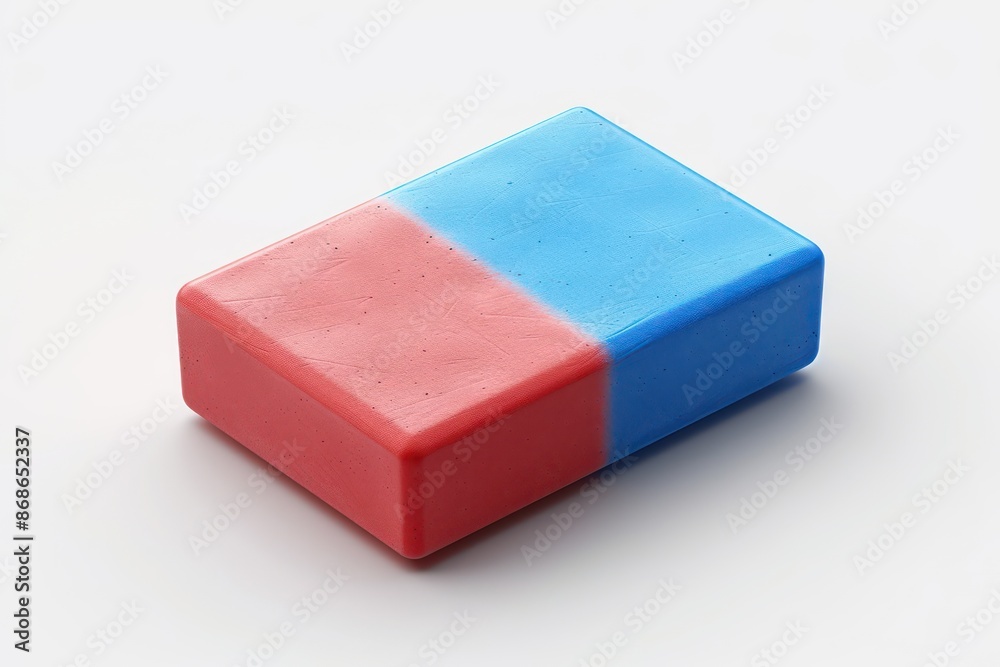 Red and blue eraser on white background, office supplies, back to school. Generative AI Red and blue eraser on white background, office supplies, back to school. Generative AI