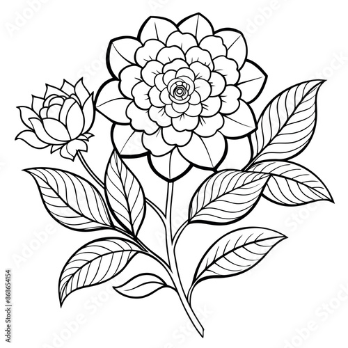 A generative art illustration of a flower with leaves
