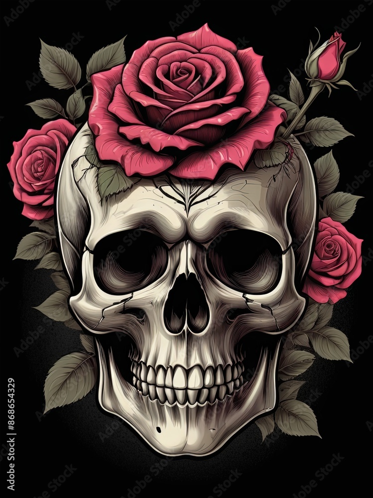 Detailed Design of a Skull Head Illustration Suitable for T-Shirt Designs or Mascot Logos. Skull head mascot artwork. Generative AI Detailed Design of a Skull Head Illustration Suitable for T-Shirt Designs or Mascot Logos. Skull head mascot artwork. Generative AI