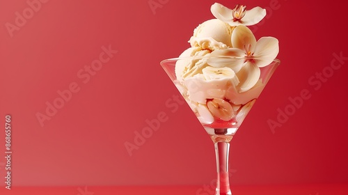 Wallpaper Mural Banana ice cream with chestnut flowers in a martini glass red background Torontodigital.ca