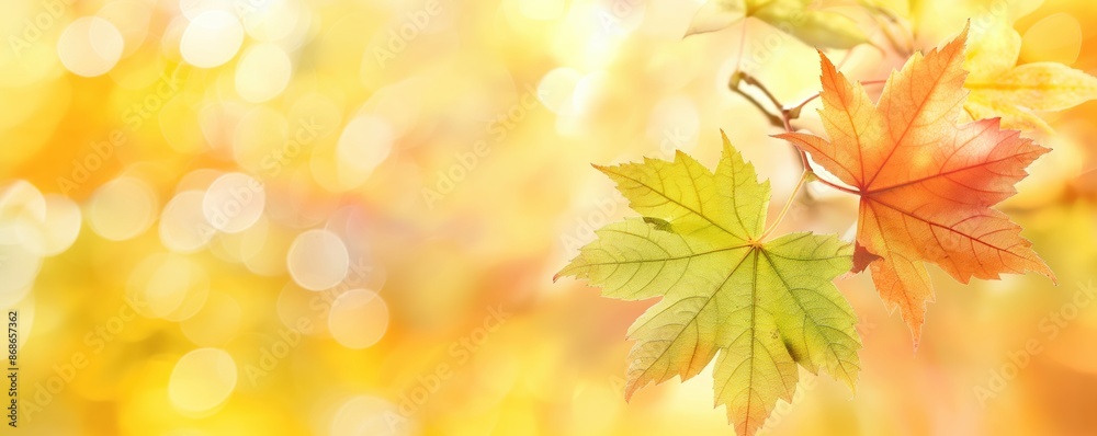 Autumn Maple Leaves with Bokeh Background. Colorful Fall Leaves on a Blurred Yellow Background Autumn Maple Leaves with Bokeh Background. Colorful Fall Leaves on a Blurred Yellow Background