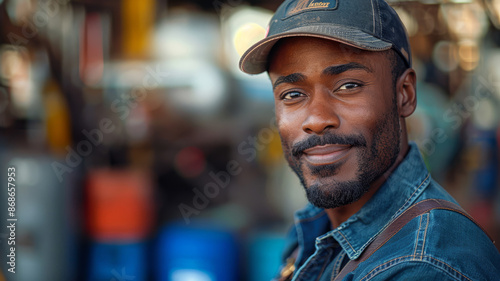 Blue collar worker with a happy face created with Generative AI technology