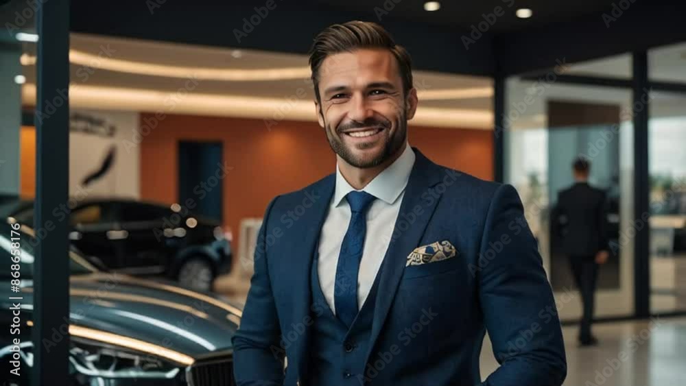 Smiling salesman at a car dealership Smiling salesman at a car dealership