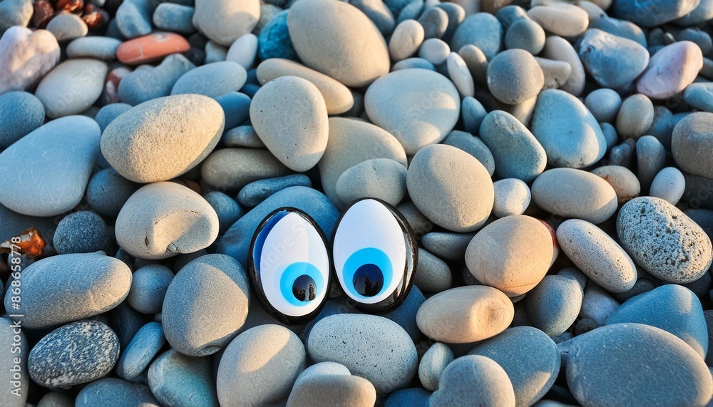 Pebble Witheyes oval sea pebble stone in form of eyes on beach pebbles as natural ...
