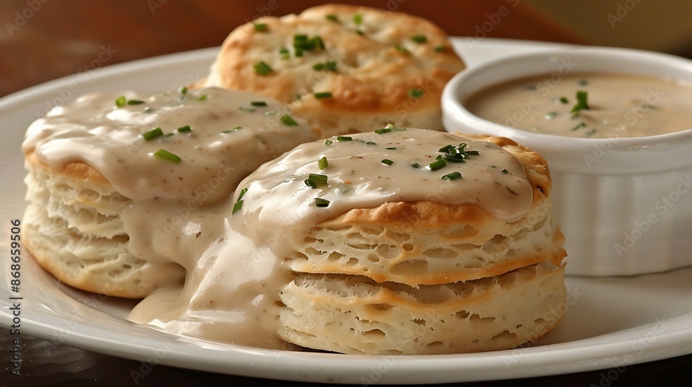 Biscuits paired with gravy very detailed and realistic shape Biscuits paired with gravy very detailed and realistic shape
