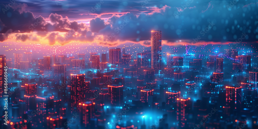 Obraz premium View of a futuristic cityscape at night