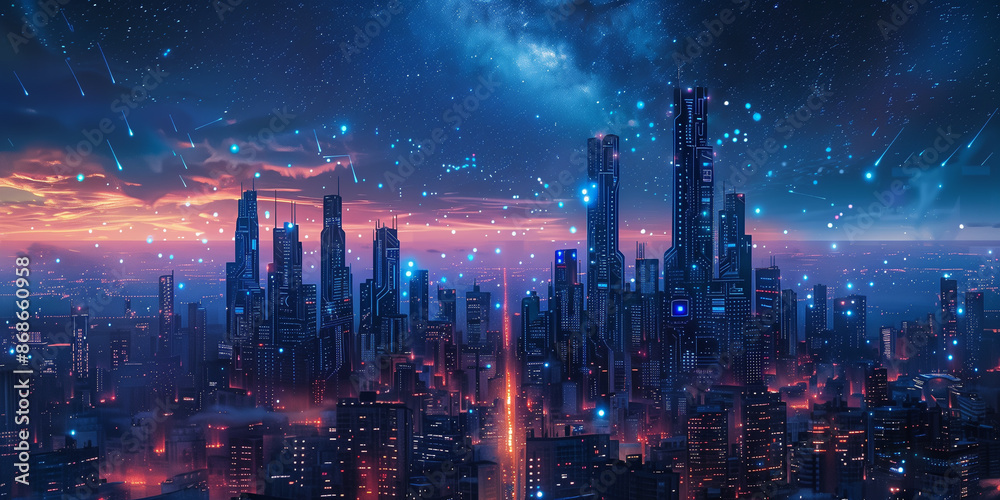 Fototapeta premium View of a futuristic cityscape at night