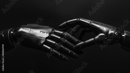 Close-up of two robotic fists grinding against each other