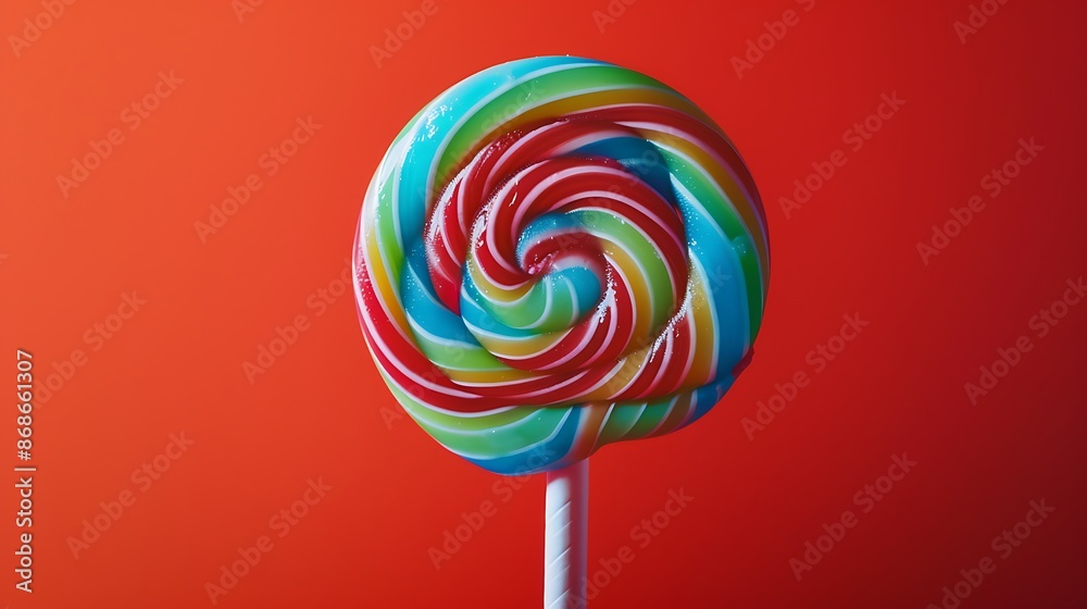Bright helix lollipop looked against a red background very detailed and realistic shape Bright helix lollipop looked against a red background very detailed and realistic shape