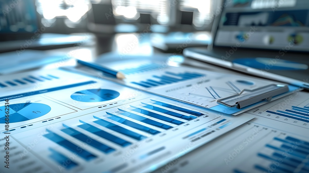 Business and office statistics numbers and reports very detailed and realistic shape
