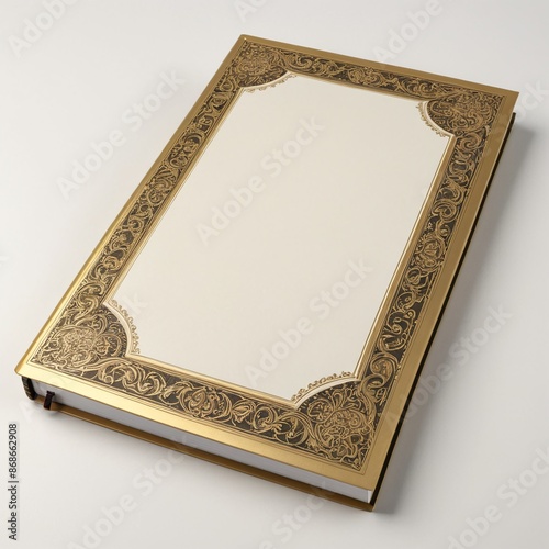 Luxurious Gold Trimmed Notebook on White Background photo