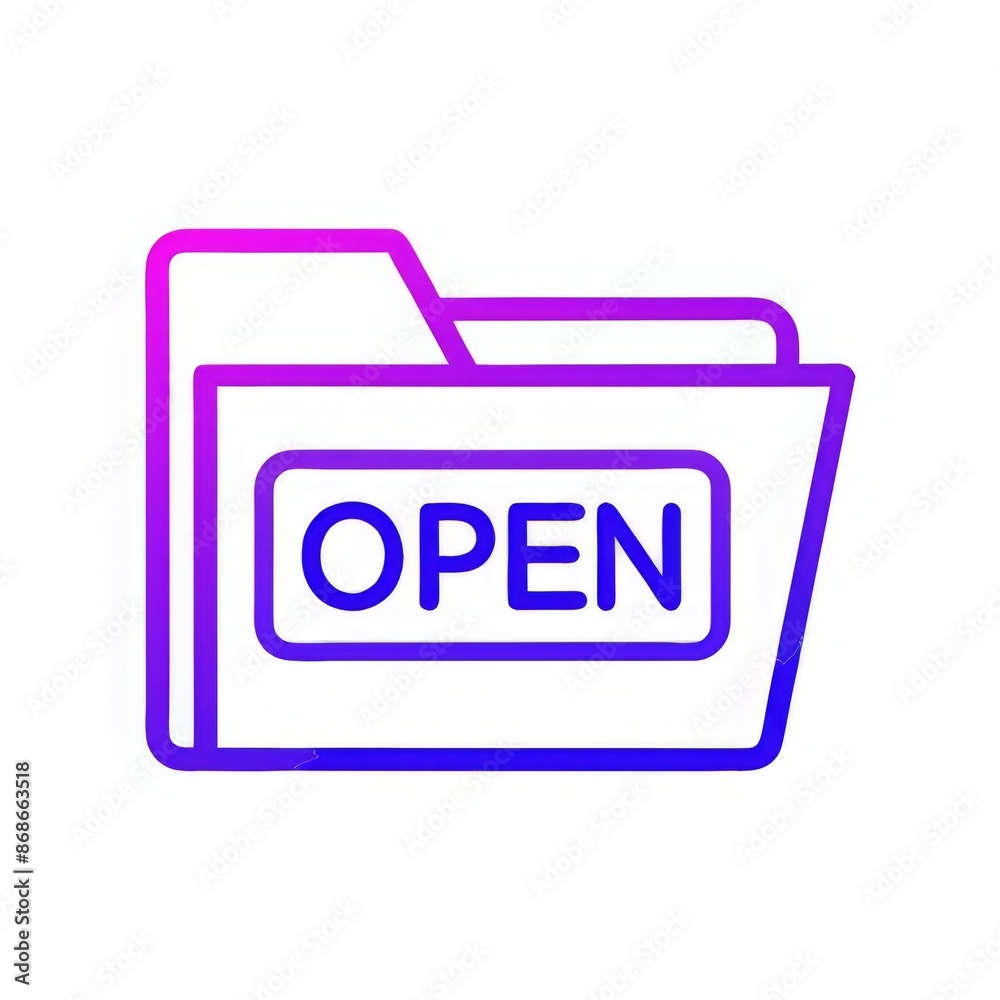 Neon gradient open folder icon, pink and blue colors, minimalist file design Neon gradient open folder icon, pink and blue colors, minimalist file design