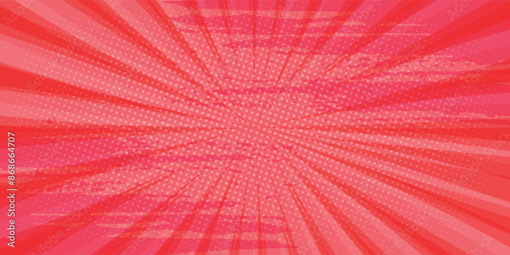 Fototapeta premium Pop art comic background with glowing halftone dots. Cartoon Vector Illustration on red color
