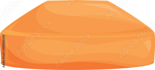Large piece of cheese is sitting with one corner cut off, demonstrating the texture and color of the product
