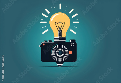 a vector illustration of a photography camera with a yellow light bulb