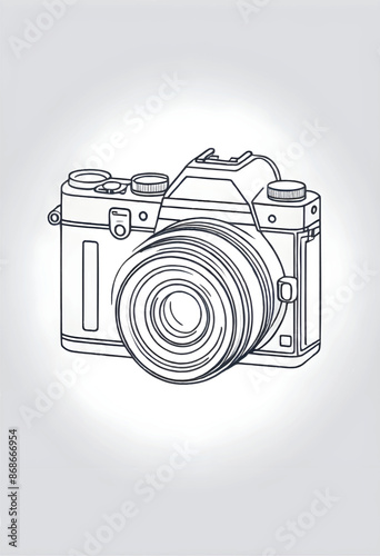 a vector outline drawing of a camera with a picture of a lense