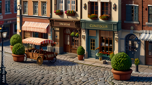 isometric city scene that captures the charm of a small European town