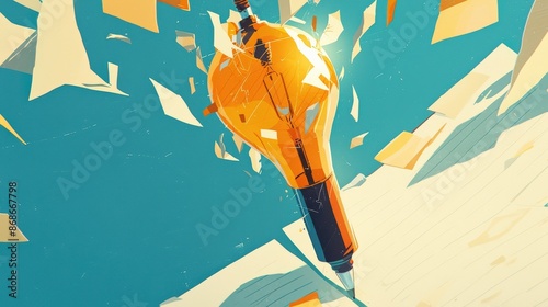 A light bulb bursts through a colorful abstract background, symbolizing a burst of inspiration or a new idea.