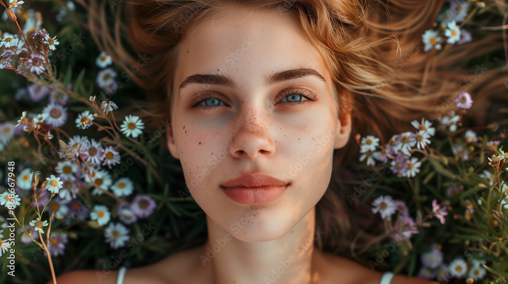 portrait of a woman lying in the grass portrait of a woman lying in the grass