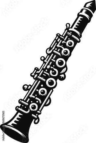 Clarinet flat web icon. Clarinet logo design. Woodwind instrument clarinet sign silhouette solid black icon vector design. Musical instruments concept