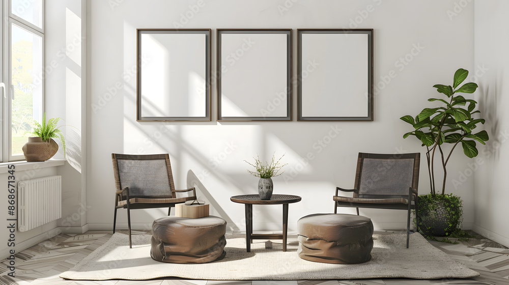 Fototapeta premium modern interior living room with mockup wall poster