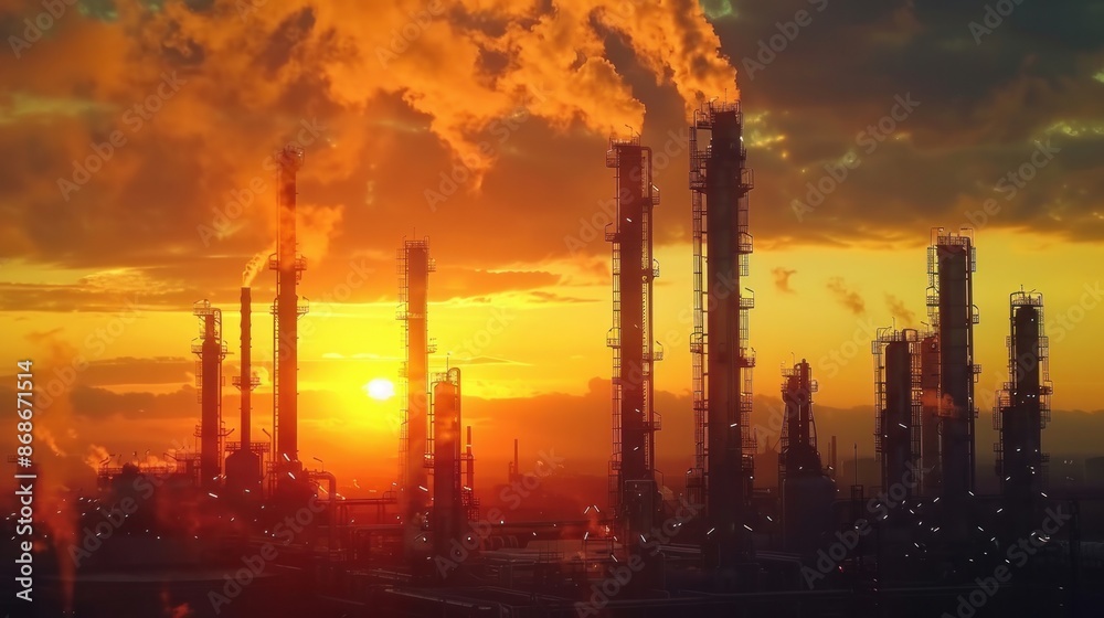 Industrial plant and tower columns in a petrochemical facility.

