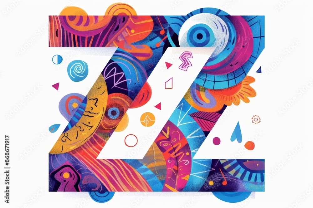 A playful illustration of the letter Z with each stroke forming a unique pattern or design. This illustration is perfect for projects that need a fun and lighthearted touch.