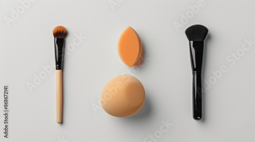 Makeup Brushes and Sponges on White Background