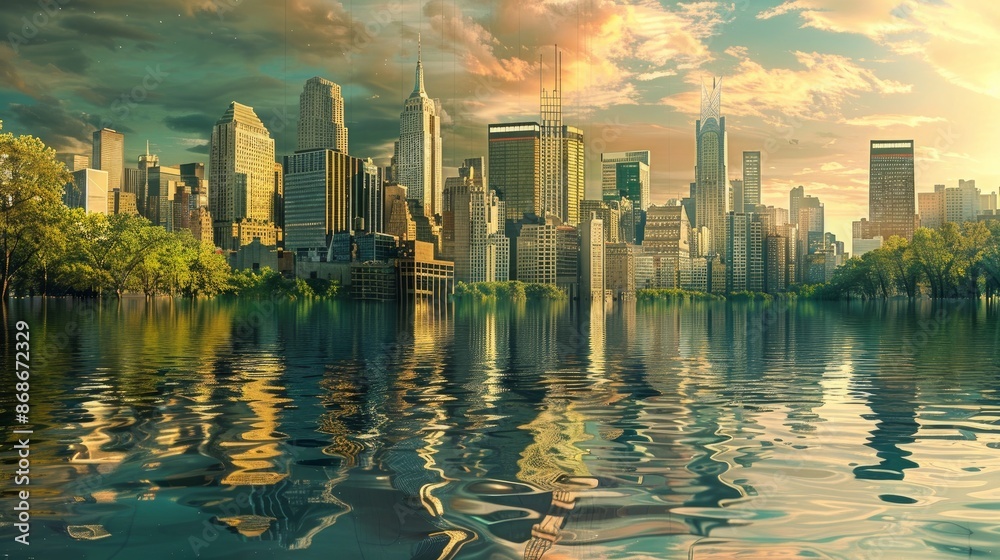 Fototapeta premium Visual representation of climate change impacts on urban areas.