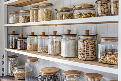 Create a neat and efficient kitchen with an organized and stylish glass jar food storage