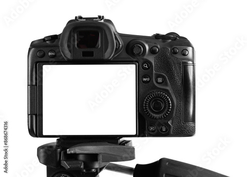 Professional camera isolated on white. Photo studio equipment