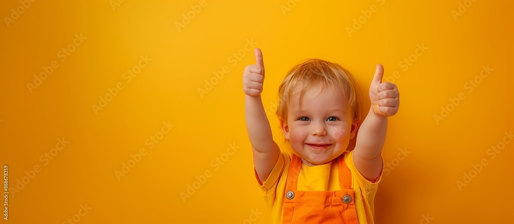 a toddler giving a thumbs up on yellow background a toddler giving a thumbs up on yellow background