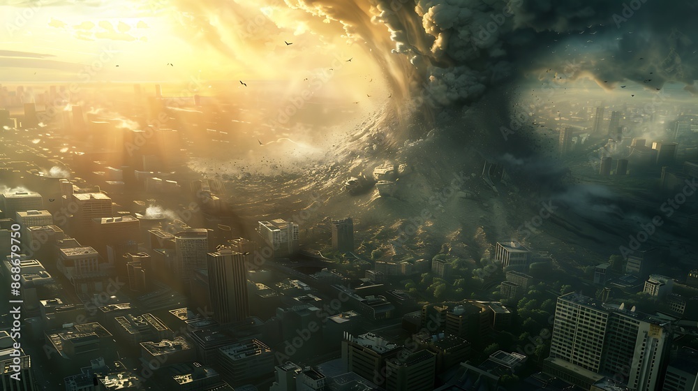 Fototapeta premium Digital world collapse end time scene very detailed and realistic shape