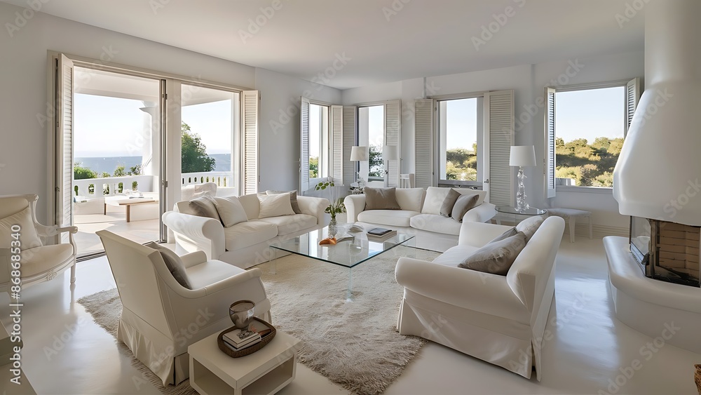 Fototapeta premium White elegant living room interior with windows